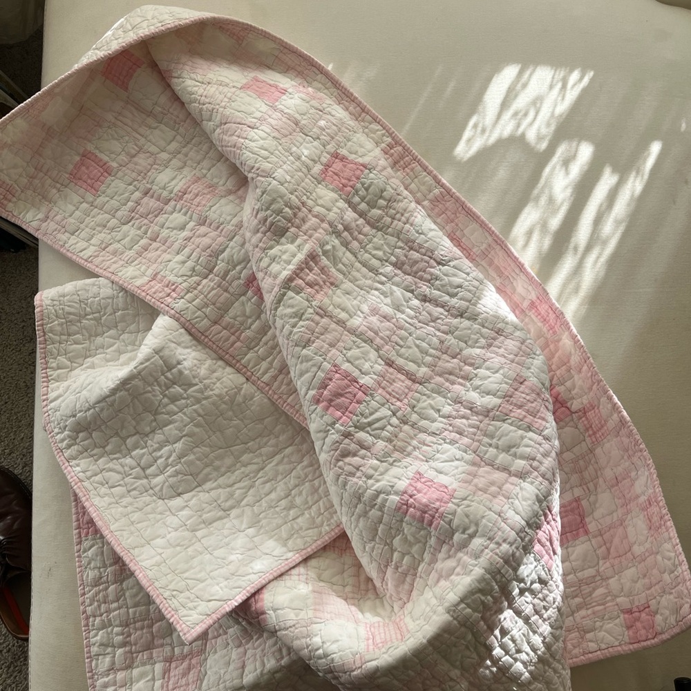 Pink and White Patchwork Quilt
